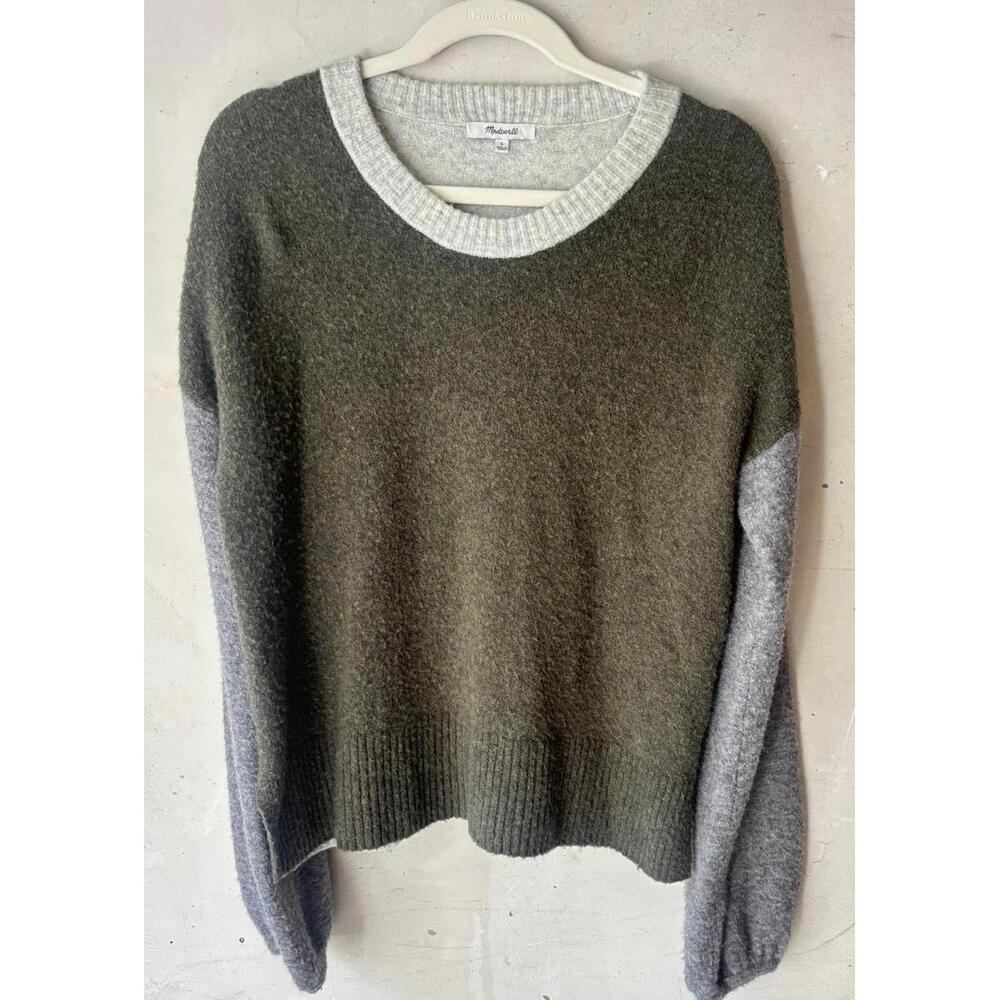 Madewell Colorblock Sweater in Olive and Gray